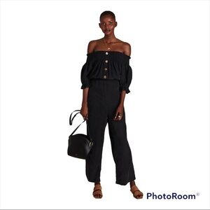 SANCIA Australia Black Button Front Off the Shoulder Jaione Jumpsuit Size Small